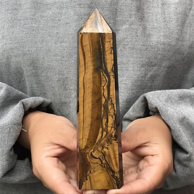 0.81LB TOP!Natural tiger's eye jasper quartz obelisk crystal wand point healing