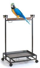 Large Parrot Bird Play Wood Perch Play Gym Play Ground Rolling Stand Steel Bowls