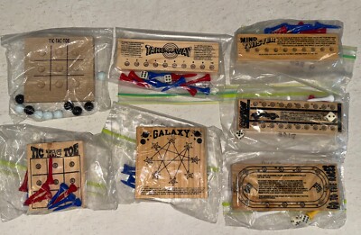 Lot Of 7 Wooden Peg Puzzle Games Set Tic Tac Toe Drag Race Galaxy Take-Away More