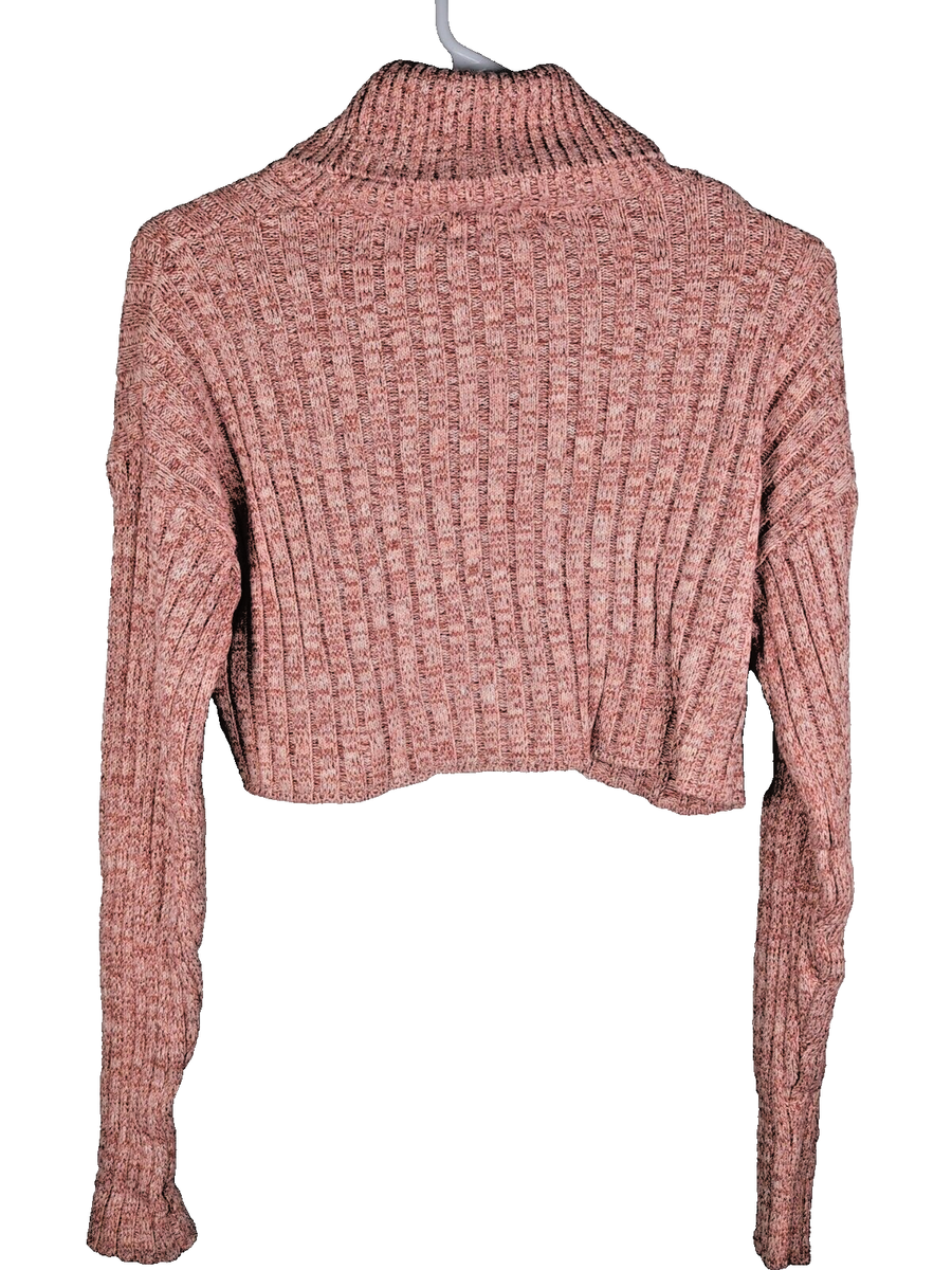 Forever 21 Sweater Small Ribbed Knit Cropped Top Long Sleeve Turtle Neck  Pink