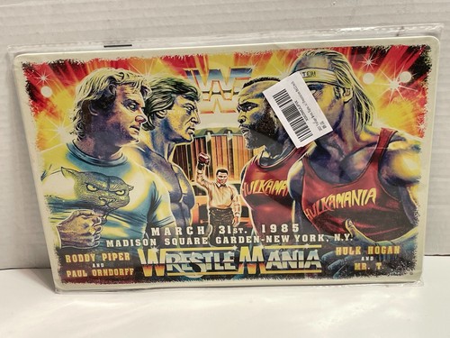 Wrestle Mania 3/31/1985 MSG NY Hulk Hogan Mr. T Pipper Metal Tin Poster 8" x 12" - Picture 3 of 3