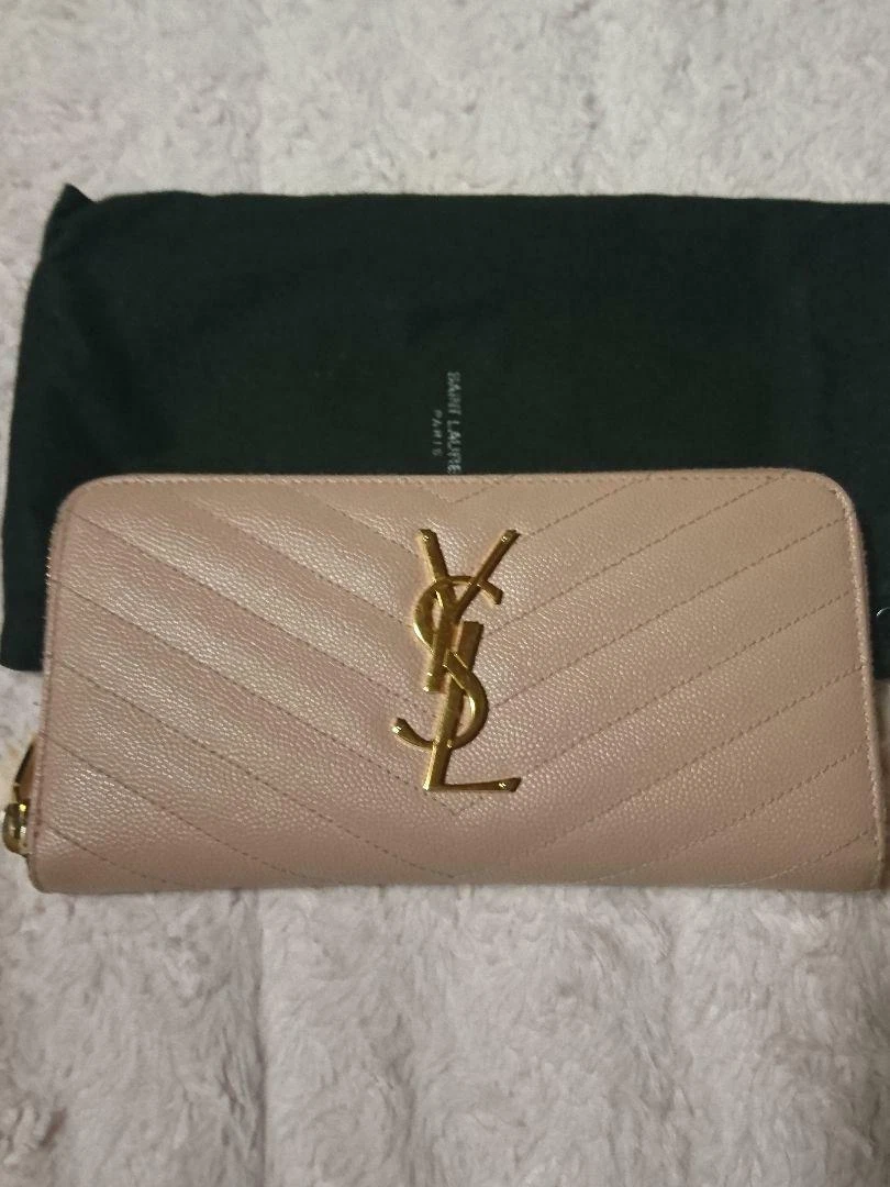 Yves Saint Laurent YSL Long Wallet Zip Around Monogram Pink