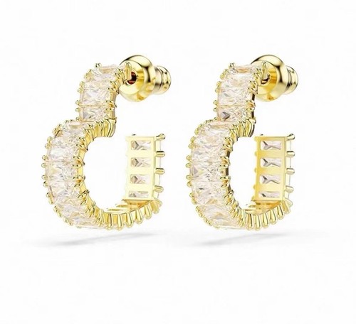 Swarovski Matrix Hoop Earrings, Baguette Cut, Heart, Small, Gold