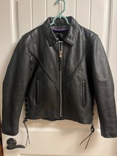 Interstate Motorcycle Black Genuine Leather Jacket Womens Size Small