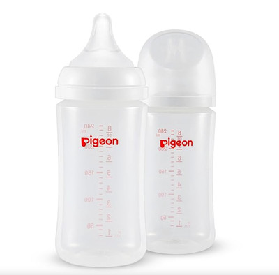 Pigeon Wide Neck Nursing 2 PP Bottles 8.1 Oz Anti-Colic  with 2 M Nipples