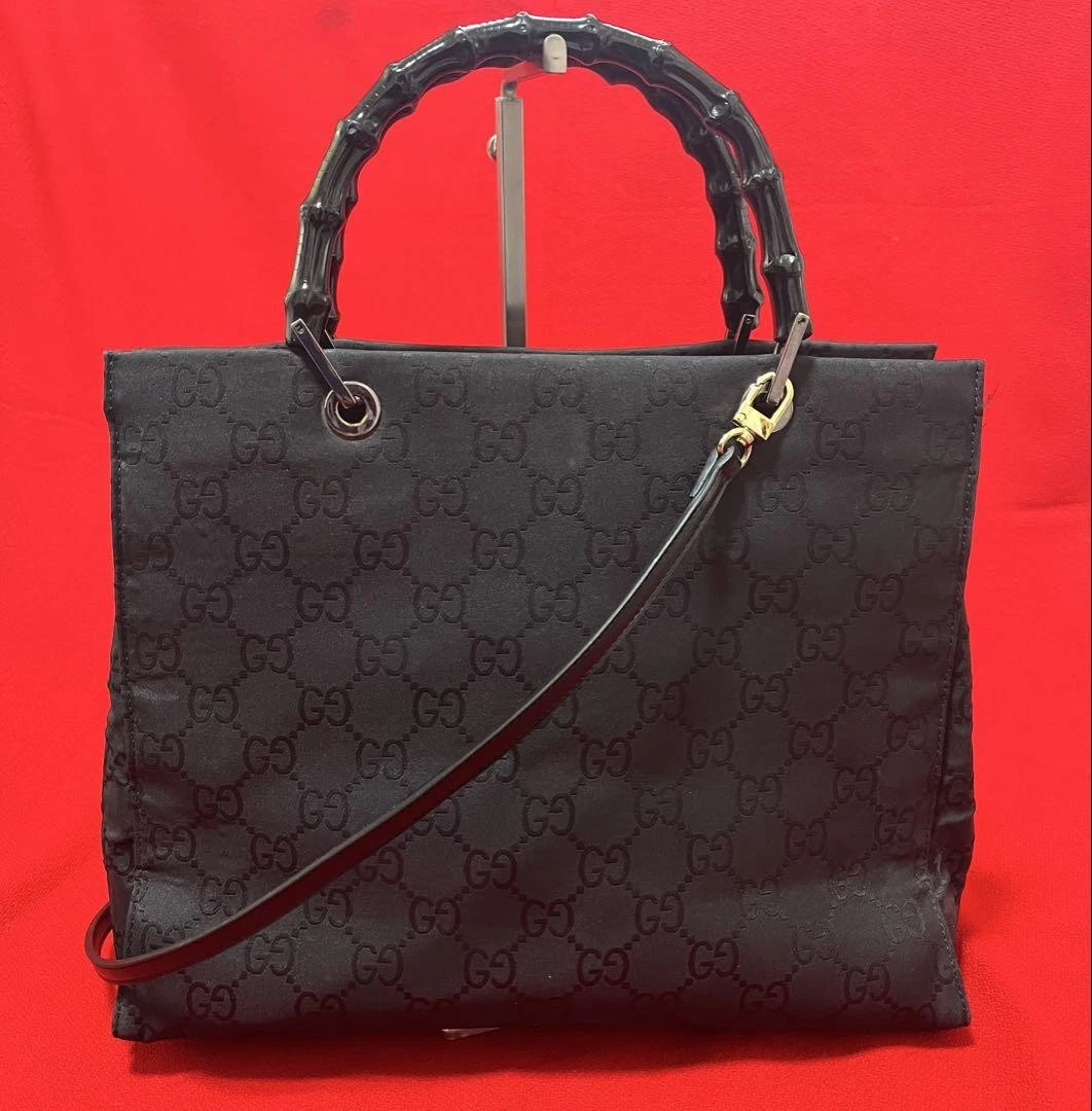 Authentique grand fourre tout Gucci bambou Gg noir   sac à main créateur mode luxe