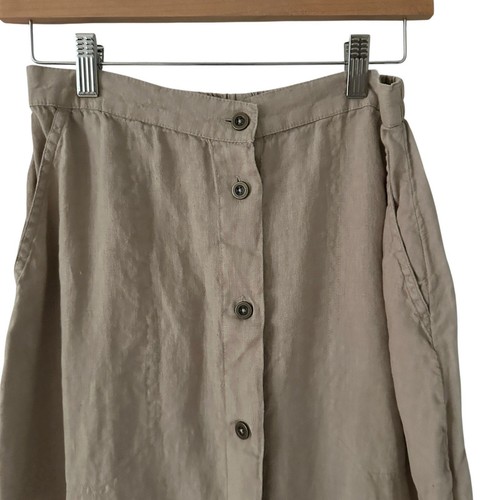 Falda Midi Gudrun Sjoden Beige Marrón Botón Frontal 100% Lino Bolsillos Talla S - Imagen 7 de 9