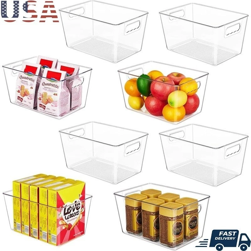 Clear Storage Bins Set Stackable Organizer Fridge Pantry Kitchen Bathroom New