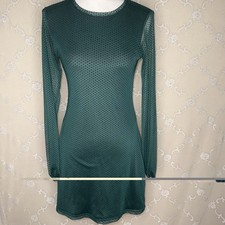 Stradivarius Woman’s Little Green Lined Swiss Dot Stretch Shift Dress Size Small