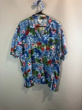 VTG Clothing Co. Mens Button Up Shirt Blue Aloha Hawaii Rayon Sz 22/24 Tropical