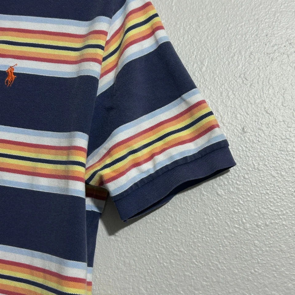 Polo Ralph Lauren Polo Shirt Mens XL Navy Multi Stripe Short Sleeve Cotton Faded - Image 4 of 4