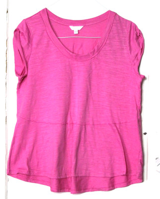 TIME & TRU TEE SHIRT ladies size L solid medium pink short sleeve two tiers