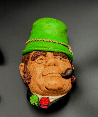 Vintage 1969 Bossons Paddy Irishman Chalkware Wall Head - Original Hook