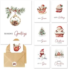 C2U Christmas Cards with Envelopes & Stickers - 24 Pack 4"x6", christmas 