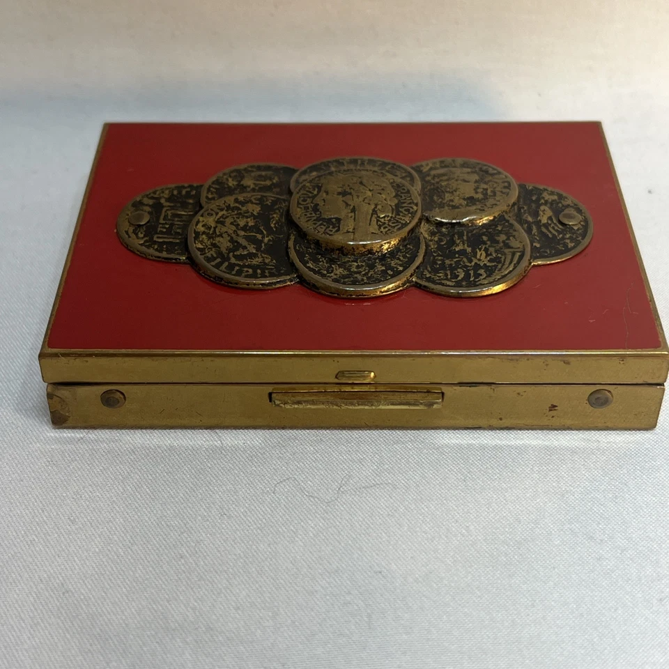 Bolsa carteira vintage vermelha de metal levantada europeia troca de moedas caixa 2X3" - Imagem 2 de 4