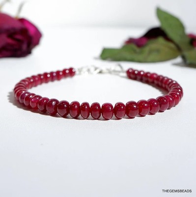Natural AAA+ Quality Mozambique Ruby Bracelet, 5mm,925 Sterling Silver Bracelet.
