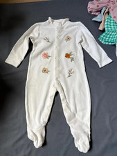 Tu White Flower Embroidered Baby Grow. Age: 6-9 months