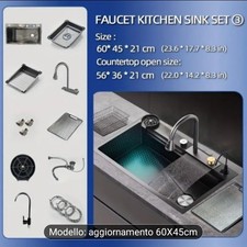 Lavello Cucina Cascata Nero Nano Inox 60x45cm - Set Professionale Completo...
