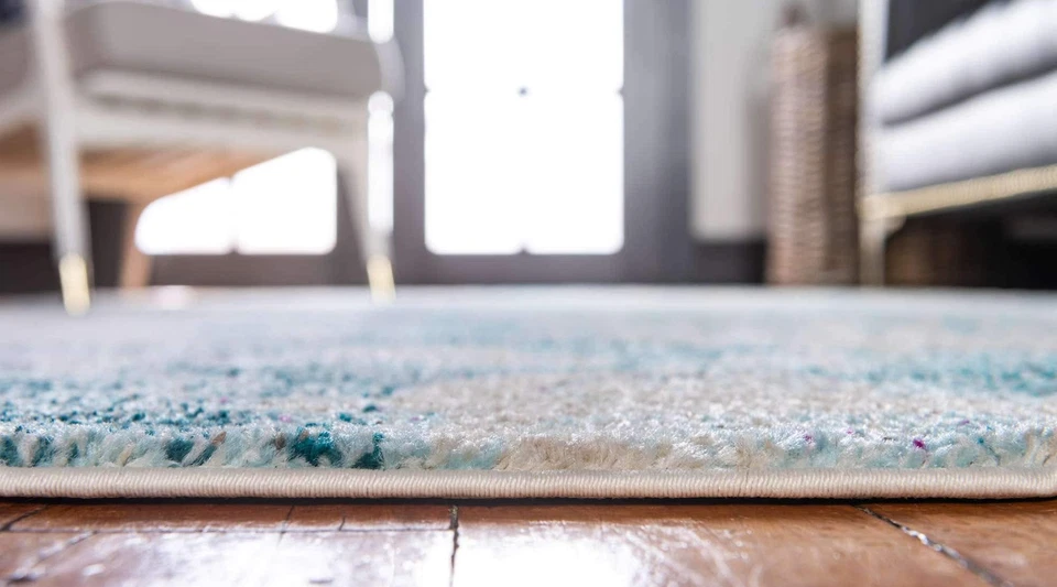 Alfombra costera moderna coral langosta conchas azul claro colección Positano (... Foto 4 de 4