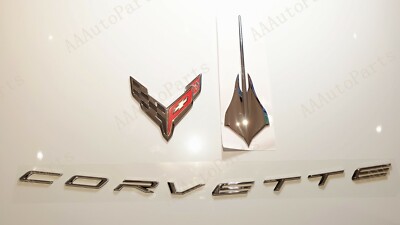 3PCS Kit Front & Rear Corvette Emblems Chrome Fit 2020+ Chevrolet C8 Corvette