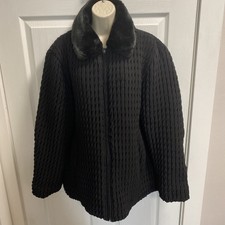 New Komitor Black Lined Long Sleeve Removable Faux Fur Collar Jacket Size Large