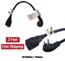 2 Ft Heavy Duty Extension Cord Low Profile Flat Plug 14Awg 15A Black 1875W Flexi