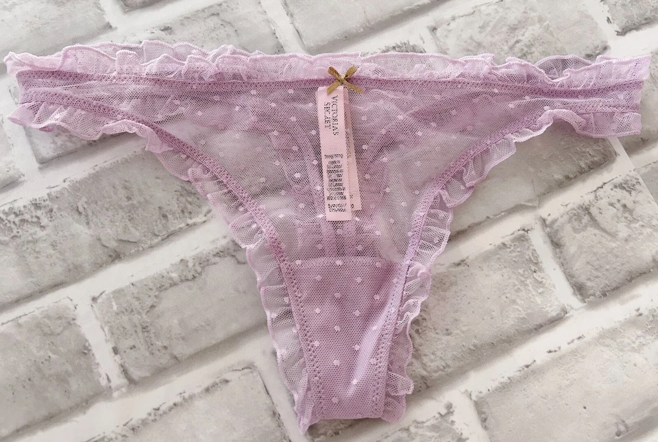 Nuevo con etiquetas Tanga Victoria's Secret The Lacie Dot Malla Volantes Hope Lila M Foto 3 de 4