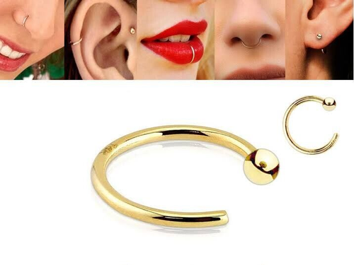 Anillo nariz aro abierto de oro amarillo sólido de 14 quilates 20G 5/16" 14K Tragus Daith Helix - Imagen 2 de 2