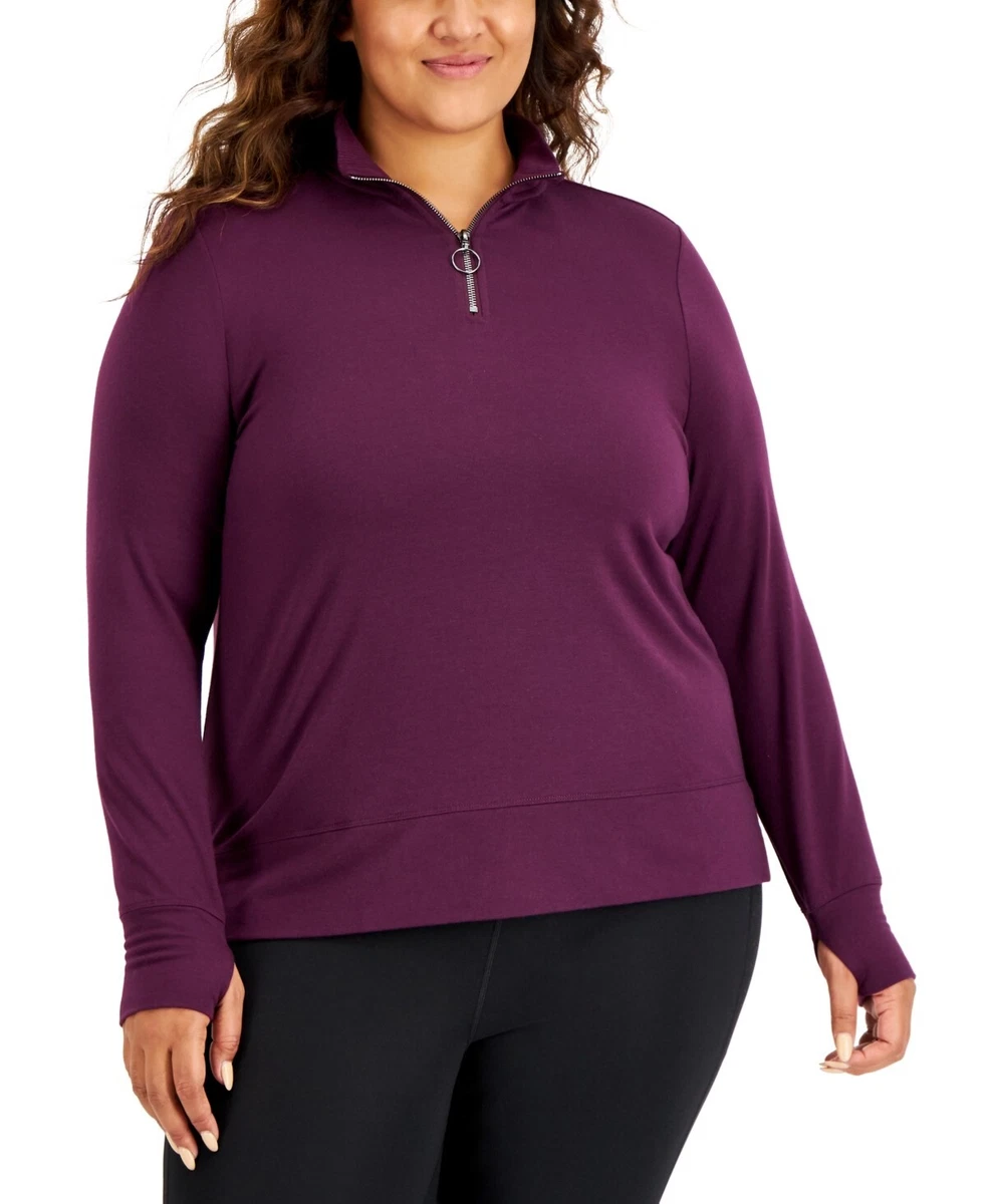 IDEOLOGY Women's Plus Activewear Top 1/4 Zip LS 1X Winter Bloom