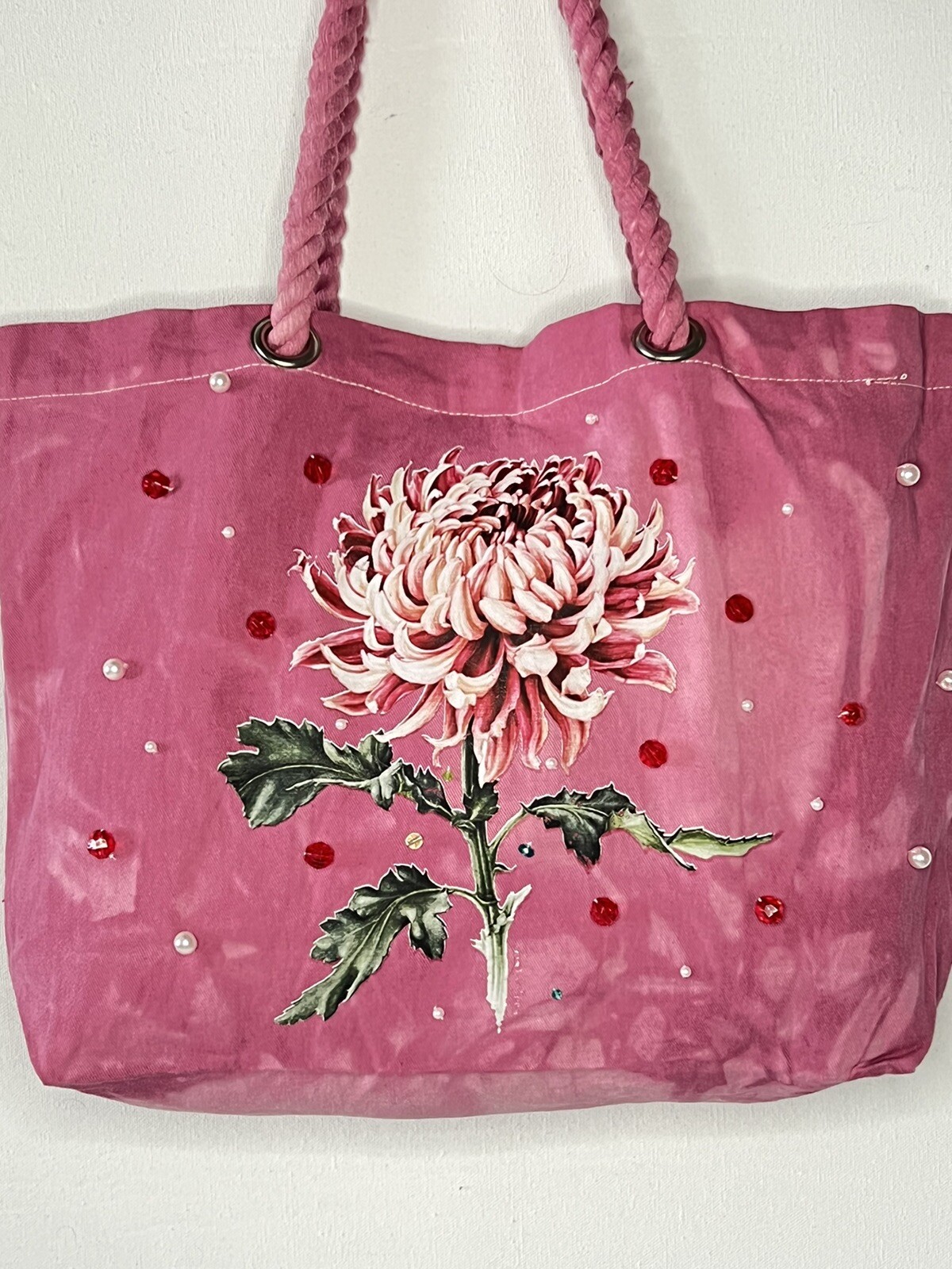 Floral Beaded Fashion Tote Bag for Beach and Shoulder Carry-image