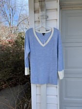 NWT Talbots Pretty Blue With Creamy White Trim V-Neck Long Sleeve Sweater 2X