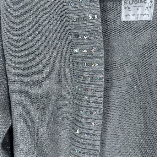 Justice Silver Sparkly Sequin Cardigan Girls Size 16 - Picture 2 of 4