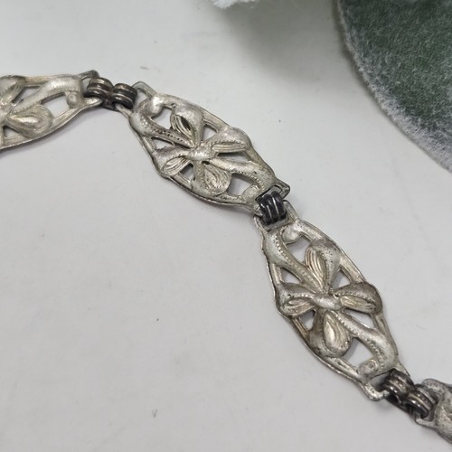 Vintage oxidiertes Sterling Silber 925 Floral Panel Kette Gliederarmband - Bild 9 von 15