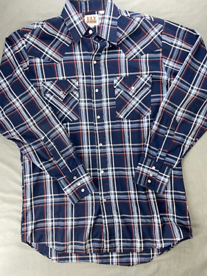 Ely Cattleman Lightweight Silver Threaded Pearl Snap Western Shirt. Size M, EUC!