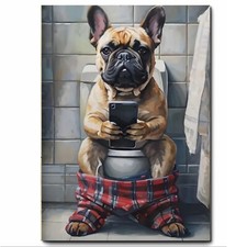 French Bulldog on Toilet Funny Bathroom Artwork Printed on Metal Sign Waterproof