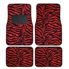 Red Zebra Set Of 4 Car Truck Suv Front Rear Premium Carpet Floor Mats Set