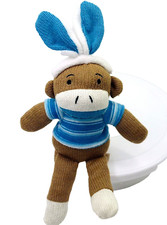 Dan Dee Sock Monkey 11" Plush Blue Stripe Shirt Blue Easter Bunny Ears 2011