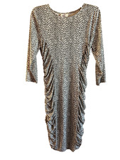 1990s  Womens Small Animal Print Ruched Bodycon Dress Swifty Glam Clubwear 
