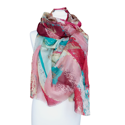 AHMADDY Seidenschal Halstuch fuchsia beige Seide 180x110 cm - Bild 5 von 5