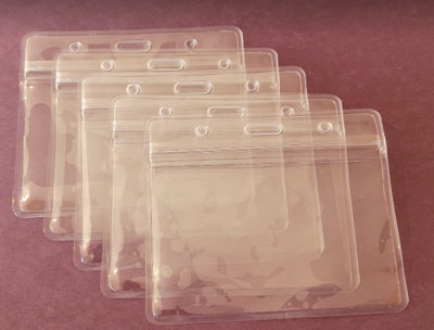 5 ID Horizontal Badge Plastic Holder Zip Lock Zipper ID Card Waterproof USA Ship