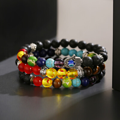 Charm 7 Chakra Natural Healing Reiki Stone Beads Beaded Fashion Bracelets Gift