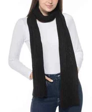 Style Co Scarf Womens Black Ribbed Solid Muffler Stretch 72" Soft One Size New 