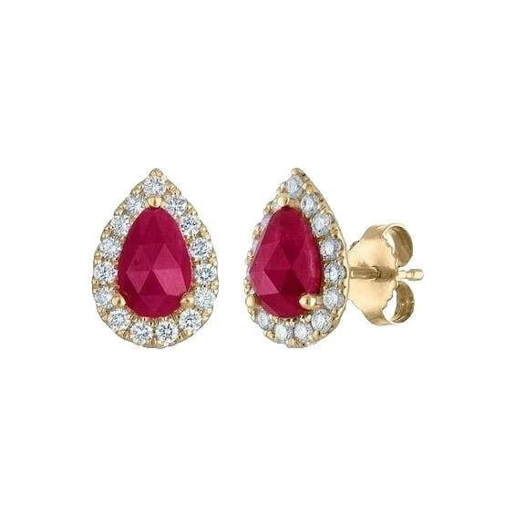 Yellow Gold Plated Stud Natural Ruby Fashion Earrings