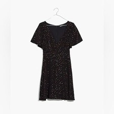 Madewell Black Cape-Sleeve Mini Dress in Metallic Dots 4