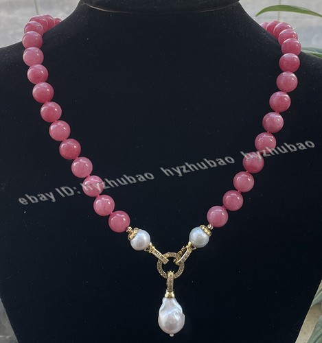 Collar de perlas barrocas blancas gemas de cuarzo fresa de 10 mm 20" + pulsera + pendientes - Imagen 2 de 12