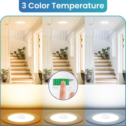 12W PIR Motion Sensor LED Recessed Ceiling Lights Tri-Color Round Night Light UK - Picture 4 of 15