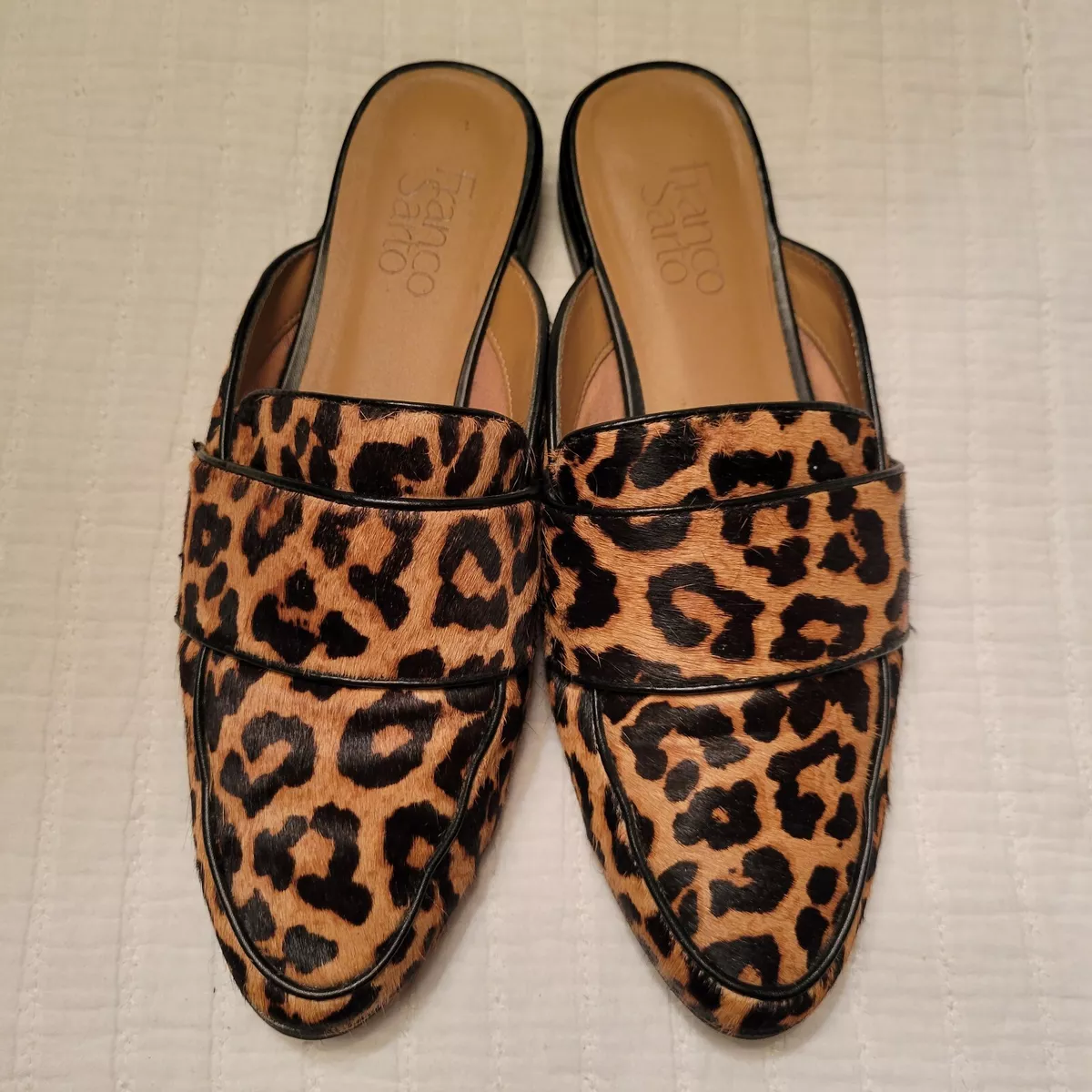 Franco Sarto Malesa Animal Leopard Print Mules Slip on Sandals 8.5 EU 38.5