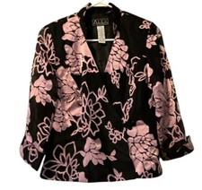 Alex Evenings Size Small Dressy Black Pink Floral Wrap Look Jacket Top Formal