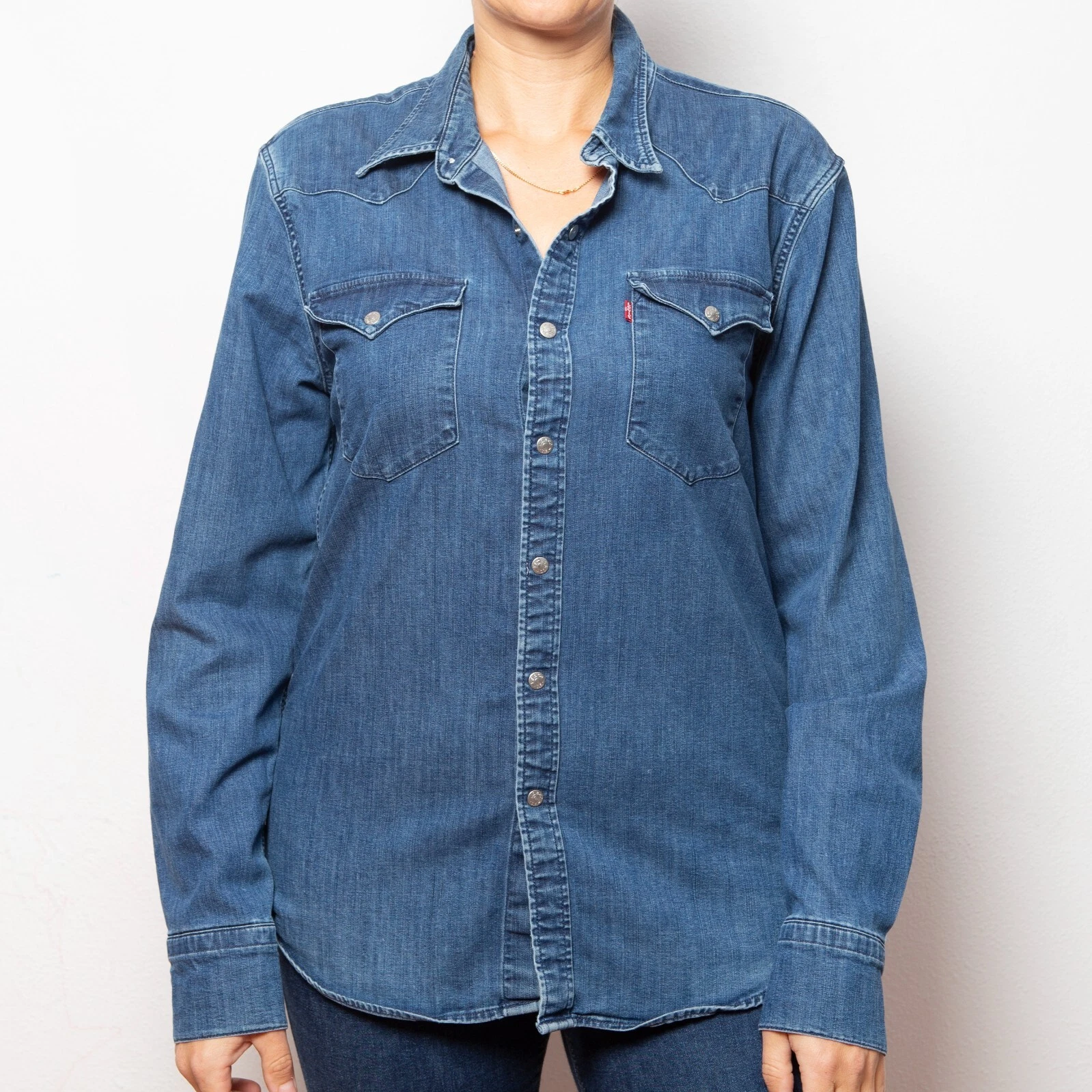 LEVIS Denim Shirt Long Sleeve Unisex Mens Blue Jean Button Down Workwear Size M