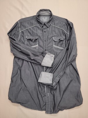 BKE  Button Up Athletic Fit Grey With Piping Mens Size XL